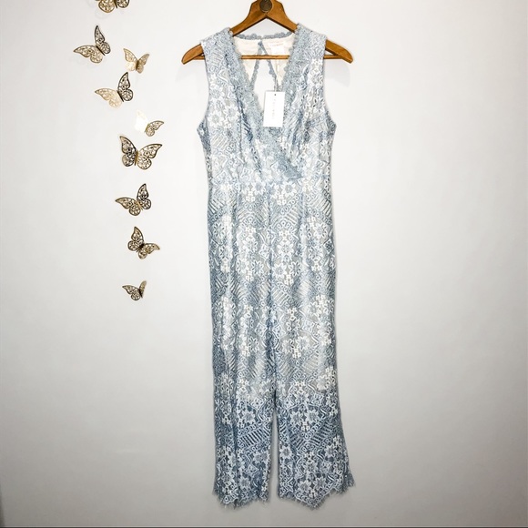 🦋🌙 NWT FOXIEDOX x ANTHROPOLOGIE | Light Blue Lace Jumpsuit - Picture 4 of 13